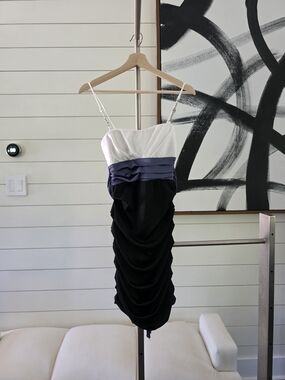 Speechless White, Purple & Black Spaghetti Strap Ruched Sheath Dress